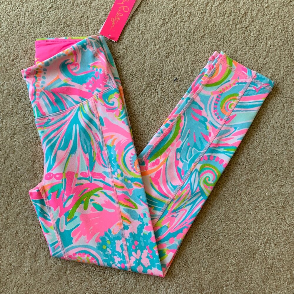 Lilly Pulitzer Womens Weekender High Rise Midi Leggings, Carnivale Coral, XS NWT